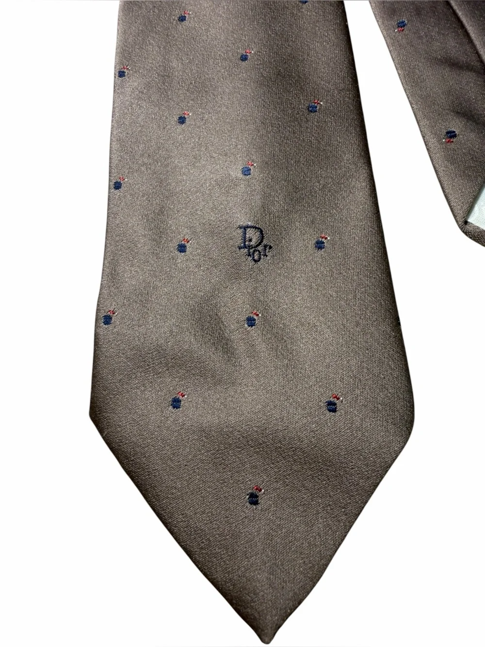 Christian Dior Vintage Silk Tie Brown Gray Mini Logo Pattern Made in Italy